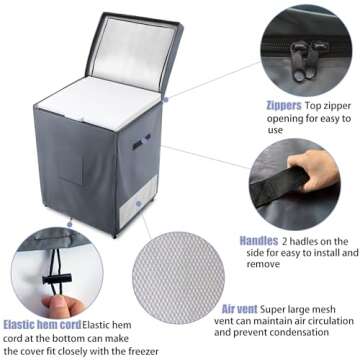 Dalema Outdoor Deep Freezer Cover,Heavy Duty 600D 100% Waterproof Chest Freezer Cover,Freezer Covers for Outside 5.0 Cubic Chest Freezer,Top Can Be Opened by Zipper(25"W x 22"D x 33.5"H,Grey)