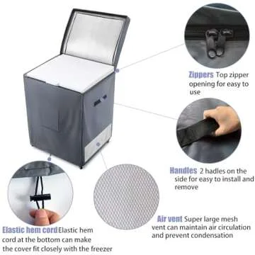 Dalema Outdoor Deep Freezer Cover,Heavy Duty 600D 100% Waterproof Chest Freezer Cover,Freezer Covers for Outside 5.0 Cubic Chest Freezer,Top Can Be Opened by Zipper(25"W x 22"D x 33.5"H,Grey)