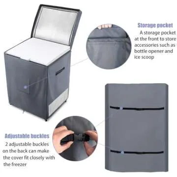 Dalema Outdoor Deep Freezer Cover,Heavy Duty 600D 100% Waterproof Chest Freezer Cover,Freezer Covers for Outside 5.0 Cubic Chest Freezer,Top Can Be Opened by Zipper(25"W x 22"D x 33.5"H,Grey)