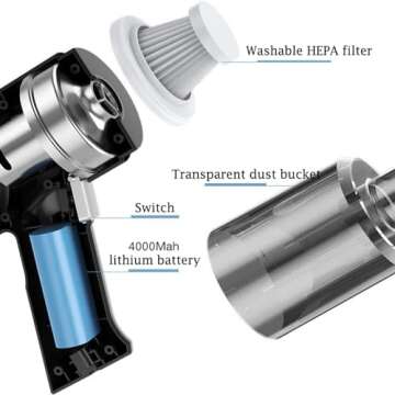 SIRUITON 9000Pa Cordless Vacuum Cleaner, Handheld Portable HEPA Filter Car Vacuum, Wet Dry Rechargeable Carpet Upholstery Pet Hair Cleaner (Black)