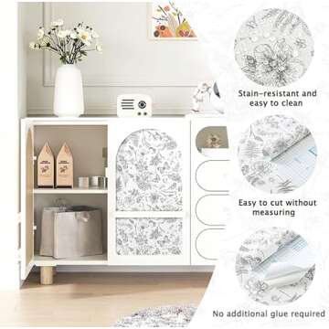 Fiula Peel and Stick Wallpaper Floral Gray Leaves Contact Paper Butterfly Boho 78.7 "x17.3" Flower R...