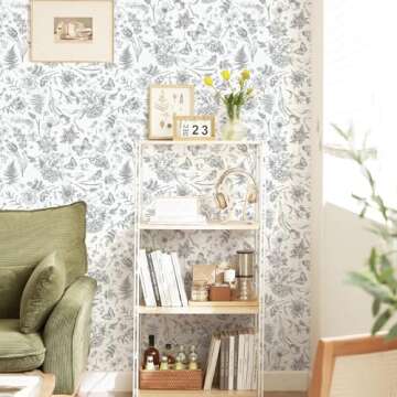 Fiula Peel and Stick Wallpaper Floral Gray Leaves Contact Paper Butterfly Boho 78.7 "x17.3" Flower Removable Wallpaper Self-Adhesive Wallpaper for Bedroom Waterproof Shelf Liner Decal Vinyl Roll
