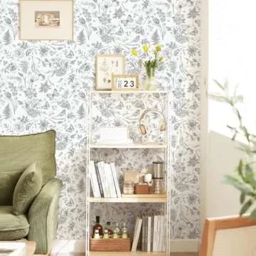 Fiula Peel and Stick Wallpaper Floral Gray Leaves Contact Paper Butterfly Boho 78.7 "x17.3" Flower Removable Wallpaper Self-Adhesive Wallpaper for Bedroom Waterproof Shelf Liner Decal Vinyl Roll