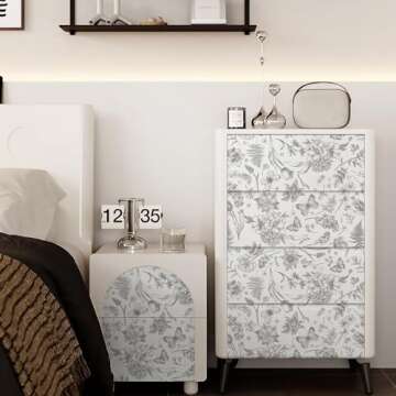 Fiula Peel and Stick Wallpaper Floral Gray Leaves Contact Paper Butterfly Boho 78.7 "x17.3" Flower Removable Wallpaper Self-Adhesive Wallpaper for Bedroom Waterproof Shelf Liner Decal Vinyl Roll