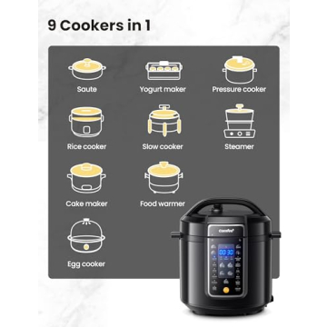 COMFEE’ 9-in-1 Electric Pressure Cooker 13 Presets Instant Multi Cooker Olla de Presion Slow Cooker Rice Cooker Steamer Sauté Yogurt Maker Non-Stick Pot 6 Quart Black, Aluminum
