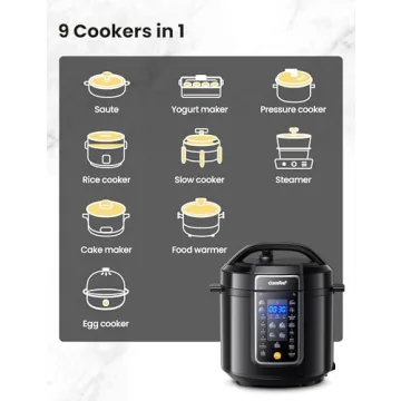 COMFEE’ 9-in-1 Electric Pressure Cooker 13 Presets Instant Multi Cooker Olla de Presion Slow Cooker Rice Cooker Steamer Sauté Yogurt Maker Non-Stick Pot 6 Quart Black, Aluminum