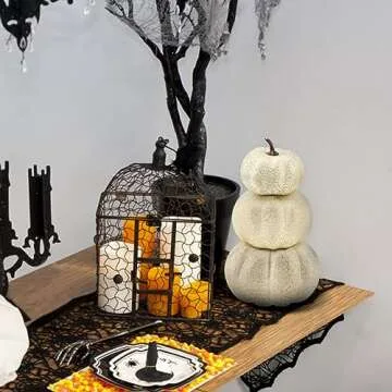 Woration White Artificial Shiny Crack Pumpkin Creative Fake Stacked Tower Design Pumpkin Decoration ...