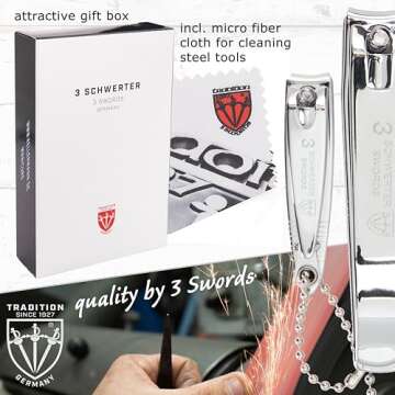 3 Swords Germany - brand quality 3 piece manicure pedicure grooming kit set for professional finger & toe nail care tool clipper fashion leather case in gift box, Made by 3 Swords (00811)