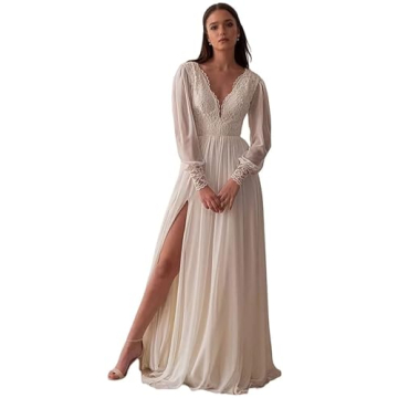 Elegant Long Sleeves Wedding Dresses for Bride 2024 with Lace Appliques