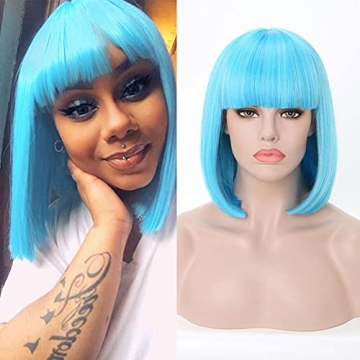 Rosa Star Blue Bob Wig: Glueless, Lightweight for Cosplay & Parties