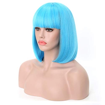 Rosa Star Light Blue Bob Wig Glueless Cosplay Halloween