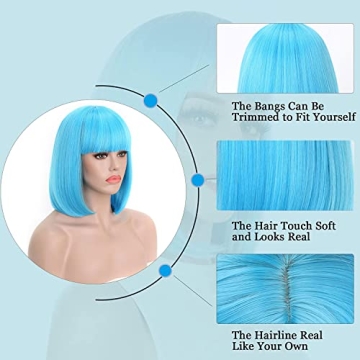 Rosa Star Light Blue Bob Wig Glueless Cosplay Halloween