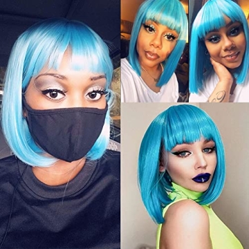 Rosa Star Light Blue Bob Wig Glueless Cosplay Halloween