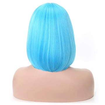 Rosa Star Light Blue Bob Wig Glueless Cosplay Halloween