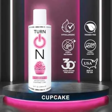 Turn On Cupcake Flavored Water-Based Personal Lubricant | Condom Safe, Sugar-Free Premium Lube for Men, Women, and Couples, 8 fl oz