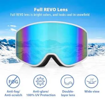 EXP VISION Ski Goggles OTG -Over Glasses Snow Goggles Anti Fog Snowboard Goggles for Men, Women Youth (Adult Ski Goggles-Blue)