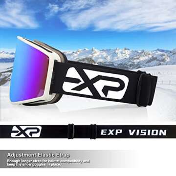 EXP VISION Ski Goggles OTG -Over Glasses Snow Goggles Anti Fog Snowboard Goggles for Men, Women Youth (Adult Ski Goggles-Blue)
