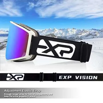 EXP VISION Ski Goggles OTG -Over Glasses Snow Goggles Anti Fog Snowboard Goggles for Men, Women Youth (Adult Ski Goggles-Blue)