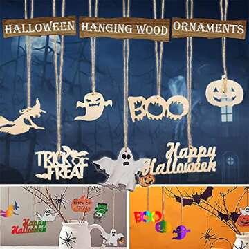 IFLYOOY 60 PCS Halloween Wooden Slices for DIY Crafts