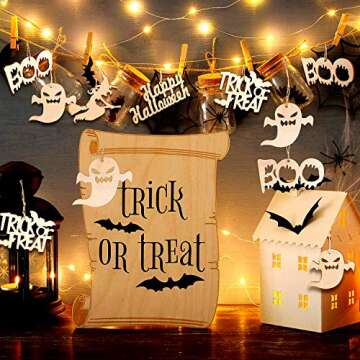 IFLYOOY 60 PCS Halloween Wooden Slices for DIY Crafts