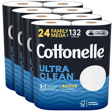 Cottonelle Ultra Clean Toilet Paper with Active CleaningRipples, 1-Ply, 24 Family Mega Rolls (4 Pack...