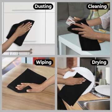 Urban Villa Black Kitchen Towels Set of 6 Premium Quality 100% Cotton Solid Kitchen Towels Ultra Sof...
