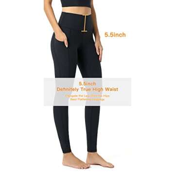 Sunzel High Waisted Workout Leggings with Pockets for Women, Tummy Control Yoga Pants Buttery Soft Athletic Gym Tights 28" Cs Black