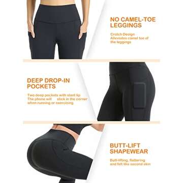 Sunzel High Waisted Workout Leggings with Pockets for Women, Tummy Control Yoga Pants Buttery Soft Athletic Gym Tights 28" Cs Black