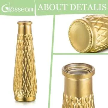 Glasseam Gold Glass Vase, 8pcs Cylindrical Home Decor, Antique Art Deco Style, Holds Water, Gold Electroplating Finish, Living Room Kitchen Bathroom Bedroom Decor, Table Centerpieces