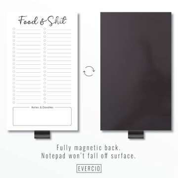 Evercio Food & Sh*t Magnetic Grocery List Notepad - Funny & Practical