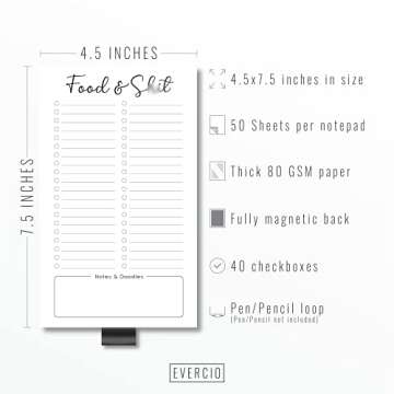 Evercio Magnetic Grocery List Notepad for Your Fridge