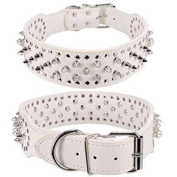 Hoot PU Leather Adjustable Spiked Studded Dog Collar 2" Wide 25 Spikes (XS(Neck 15"-18"), White)