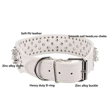 Hoot PU Leather Adjustable Spiked Studded Dog Collar 2" Wide 25 Spikes (XS(Neck 15"-18"), White)