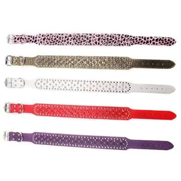 Hoot PU Leather Adjustable Spiked Studded Dog Collar 2" Wide 25 Spikes (XS(Neck 15"-18"), White)