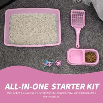 PAWISE Cat Litter Box Set, Small Cat Kitten Starter Kit, Include Kitty Litter Box, Cat Litter Scoop, Double Dish Cat Bowl, Cat Mouse Toy, Cat Ball Toy (Color Random)