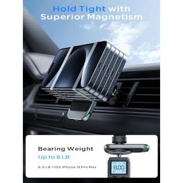 Hinyx for MagSafe Car Mount Charger, 15W Magnetic Wireless Car Charger Vent Dash Charging Phone Holder Mount for iPhone 15 14 13 12 11 Pro Max Plus Mini Xr Xs, Samsung, Google, LG, etc