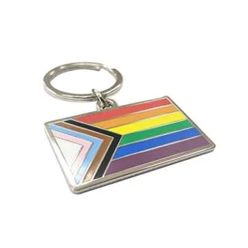 Applicable Pun Progress Pride Flag LGBTQ POC Transgender Flag - 1.75 inch Enamel Keychain with Keyri...