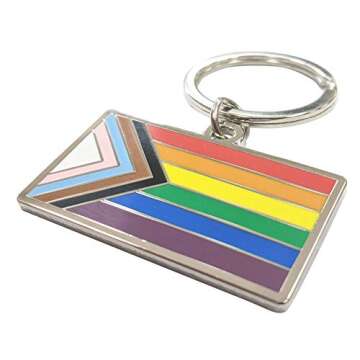 Applicable Pun Progress Pride Flag LGBTQ POC Transgender Flag - 1.75 inch Enamel Keychain with Keyring Rainbow