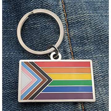 Applicable Pun Progress Pride Flag LGBTQ POC Transgender Flag - 1.75 inch Enamel Keychain with Keyring Rainbow