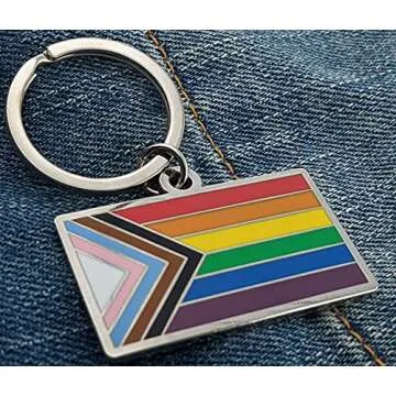 Applicable Pun Progress Pride Flag LGBTQ POC Transgender Flag - 1.75 inch Enamel Keychain with Keyring Rainbow