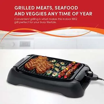 Elite Gourmet EGL-3450 Smokeless Indoor Electric BBQ Grill Dishwasher Safe, Nonstick, Adjustable Temperature, Fast Heat Up, Low-Fat Meals Easy to Clean Design, Black