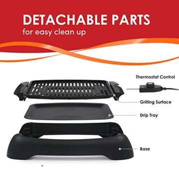 Elite Gourmet EGL-3450 Smokeless Indoor Electric BBQ Grill Dishwasher Safe, Nonstick, Adjustable Temperature, Fast Heat Up, Low-Fat Meals Easy to Clean Design, Black