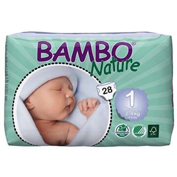 Bambo Nature Eco Friendly Baby Diapers Classic for Sensitive Skin, Size 1 (4-9 Lbs), 28 Count (6 Pac...