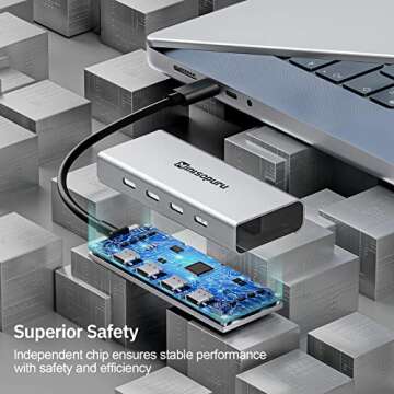 Minisopuru USB C Hub, 10Gbps USB C to USB C Hub for Laptop, USB C Hub Multiport Adapter, 4 Port USB C Hub (Only Data Transfer, Not Support Video and Power), USB C Hub for MacBook Air/Pro, etc.