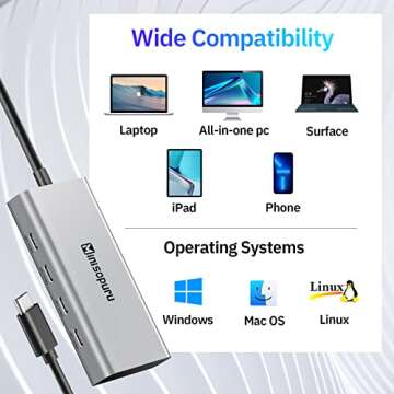 Minisopuru USB C Hub, 10Gbps USB C to USB C Hub for Laptop, USB C Hub Multiport Adapter, 4 Port USB C Hub (Only Data Transfer, Not Support Video and Power), USB C Hub for MacBook Air/Pro, etc.