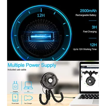 TDONE Stroller Fan - USB Mini Portable Fan with LED