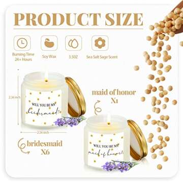 Lewtemi 7 Pcs Bridesmaid Gifts Maid of Honor Candle Matron of Honor Gift for Women Lavender Scented ...