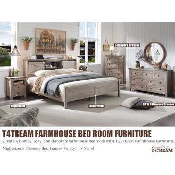 T4TREAM Nightstand wtih Charging Station, End Table, Side Table with 2 Drawers Storage Cabinet for Bedroom, Living Room, Farmhouse Design, Wood Rustic,Light Rustic Oak