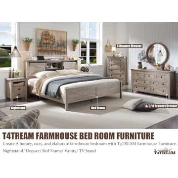 T4TREAM Nightstand wtih Charging Station, End Table, Side Table with 2 Drawers Storage Cabinet for Bedroom, Living Room, Farmhouse Design, Wood Rustic,Light Rustic Oak