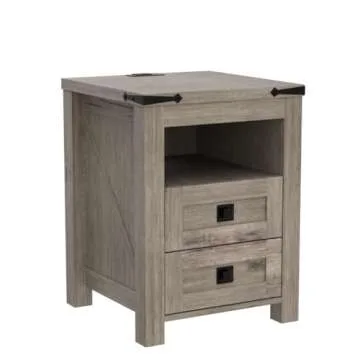 T4TREAM Nightstand wtih Charging Station, End Table, Side Table with 2 Drawers Storage Cabinet for Bedroom, Living Room, Farmhouse Design, Wood Rustic,Light Rustic Oak